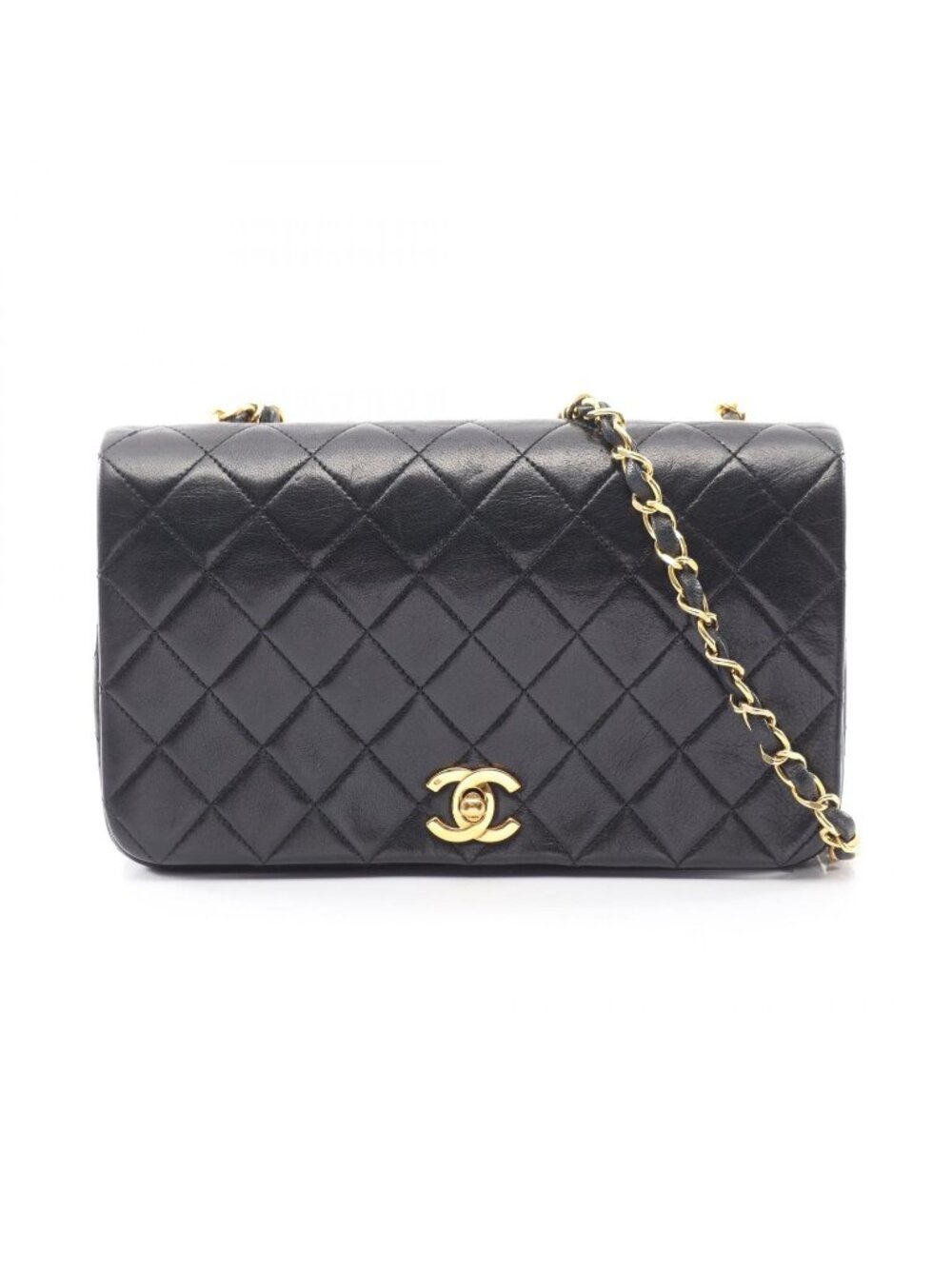 Chanel Shoulder Bag Quilted Full Flap Black Lambskin Chain